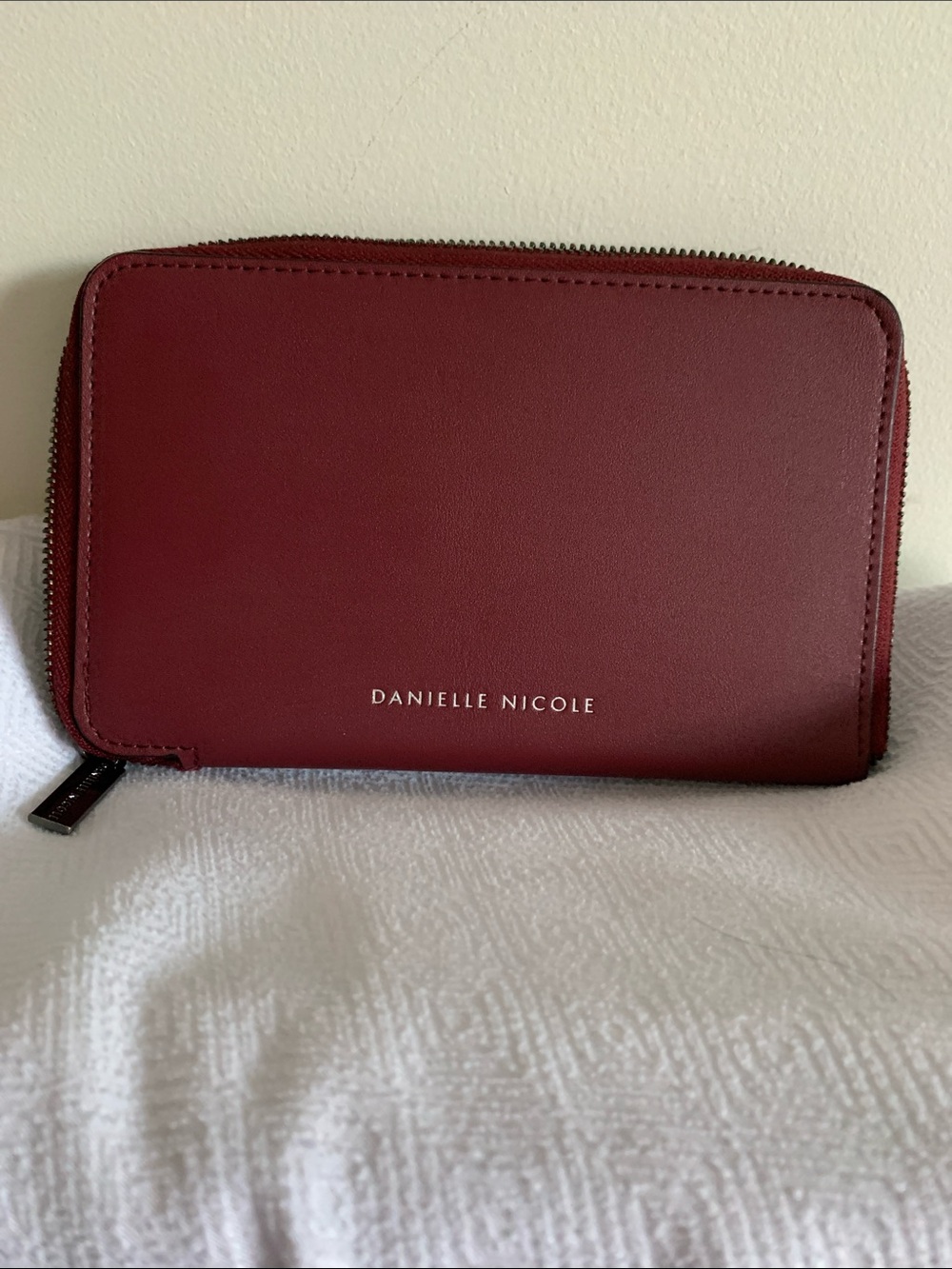 Danielle Nicole Wine Red Zip Wallet with Gold Logo
